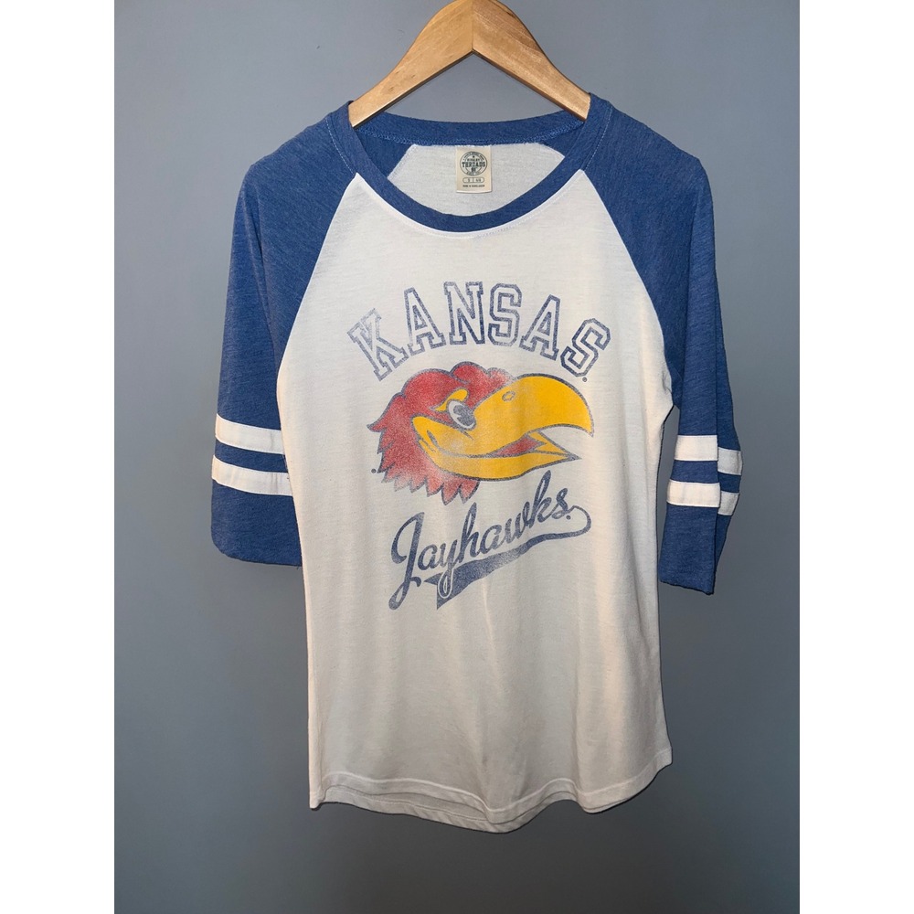 Rivalry Threads Kansas Jayhawks Raglan Baseball Tee Blue White Small